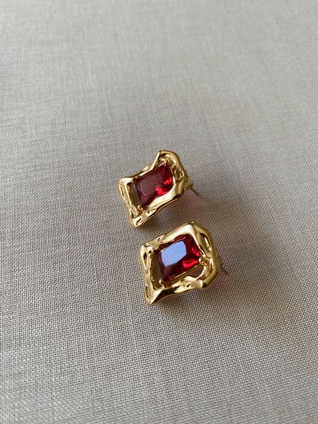 Gia Gold Earrings - Red