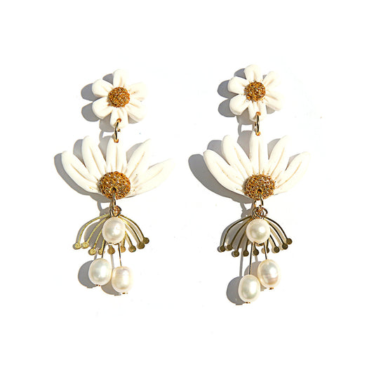 White Pearl Blossom Earrings