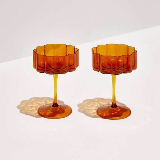 Wave Coupe Glasses Amber - Set of 2