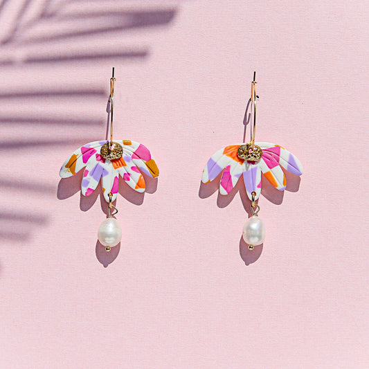 Confetti Pink Flower Earrings