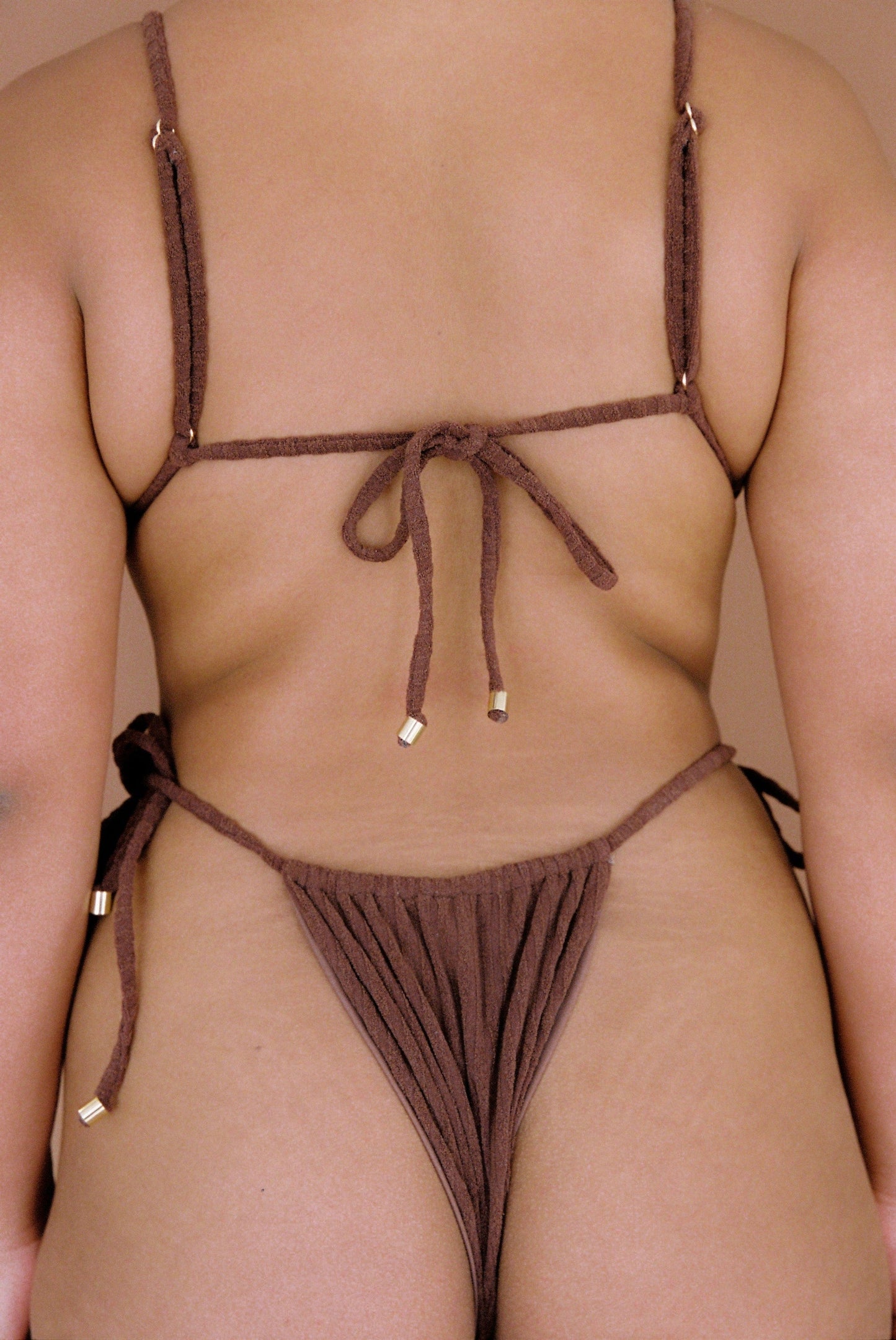 Ribbed Towelling String Swim Bottom - Cocoa