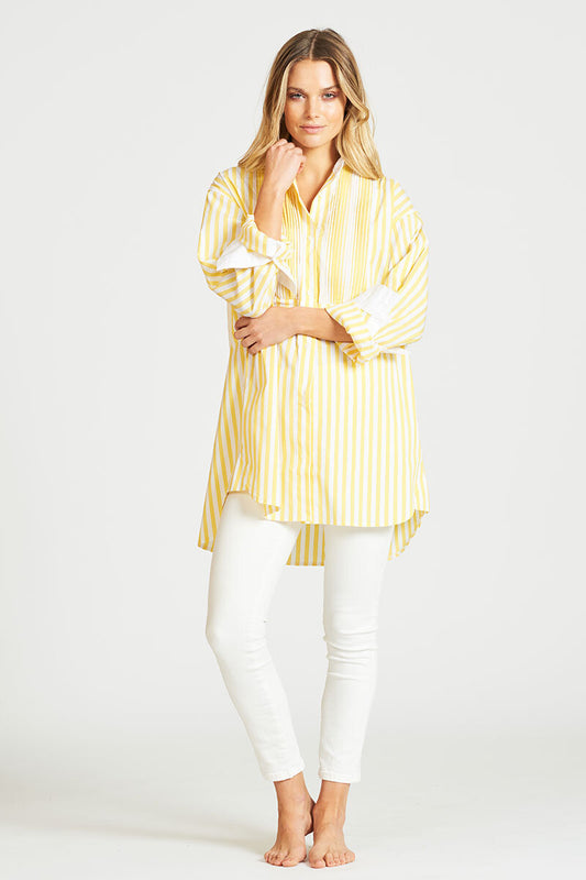 The Boyfriend Tuxedo Shirt - Yellow/White Lurex